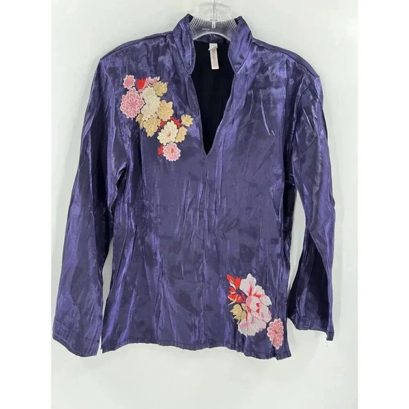 GORGEOUS Cruz Natori Purple Embroidered V-Neck Blouse Size XSMALL EUC - Picture 7 of 12